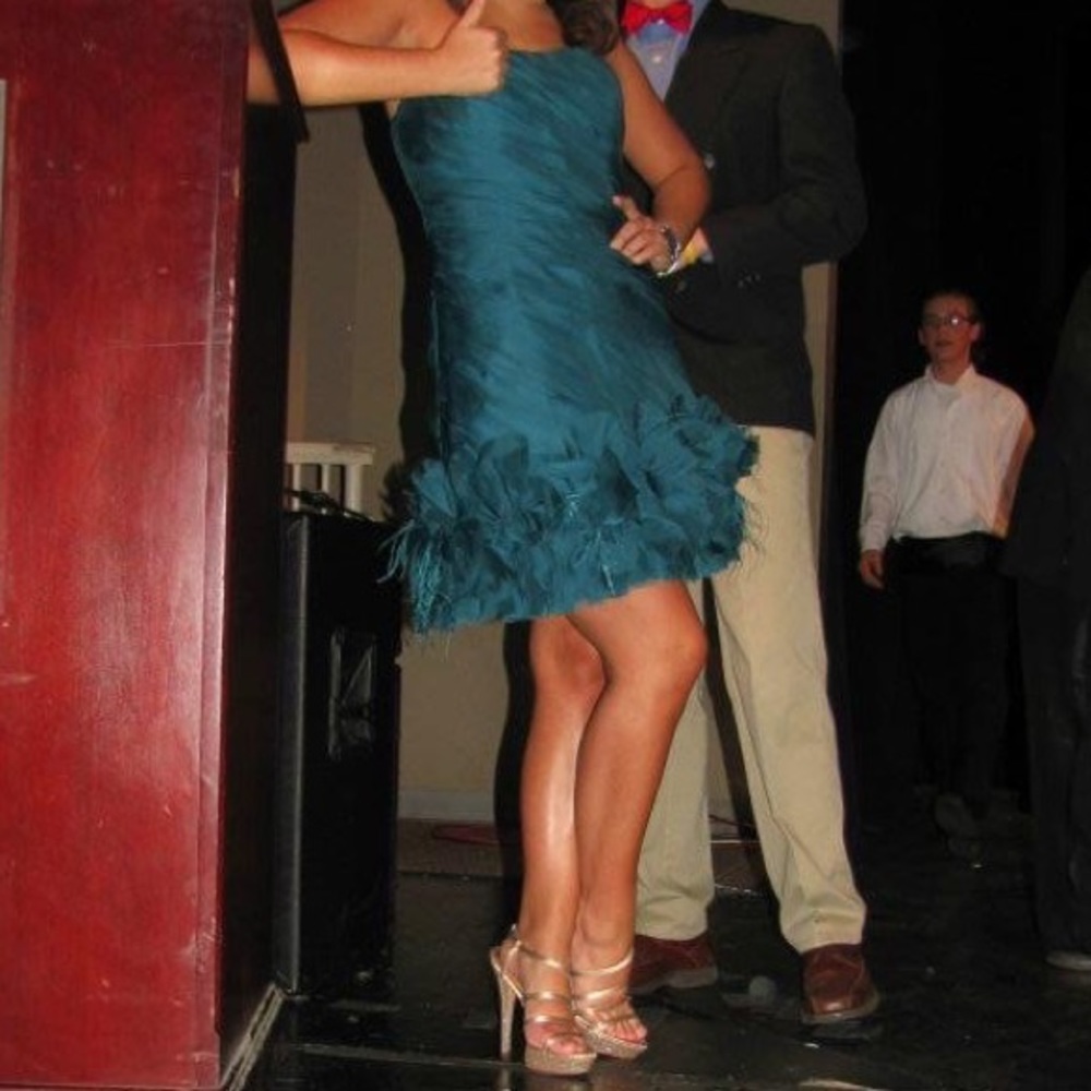 Theia Teal Strapless Cocktail Dress